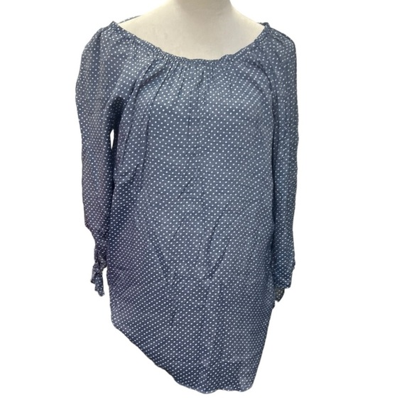 Fred David Tops - Plus Size Polka Dot Tunic Top 1X Blue White Peasant Blouse Boho